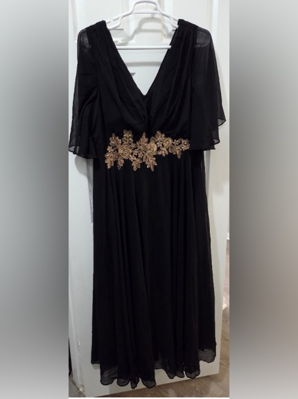 Black Evening Dress with Gold Embellished Waist